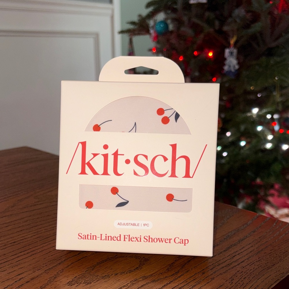 Kitsch Satin-Lined Flexi Shower Cap - Cherry Print
